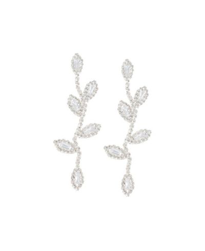 SOHI Women's Silver Embellished Foliage Drop Earrings