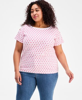 Style & Co Plus Size Printed Pima Cotton Button-Shoulder Boat-Neck Top, Macy's Exclusive