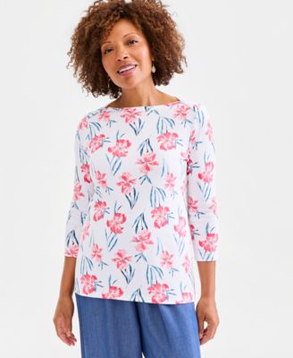 Женский топ Style & Co Printed Pima Cotton 3/4 Sleeve Boatneck