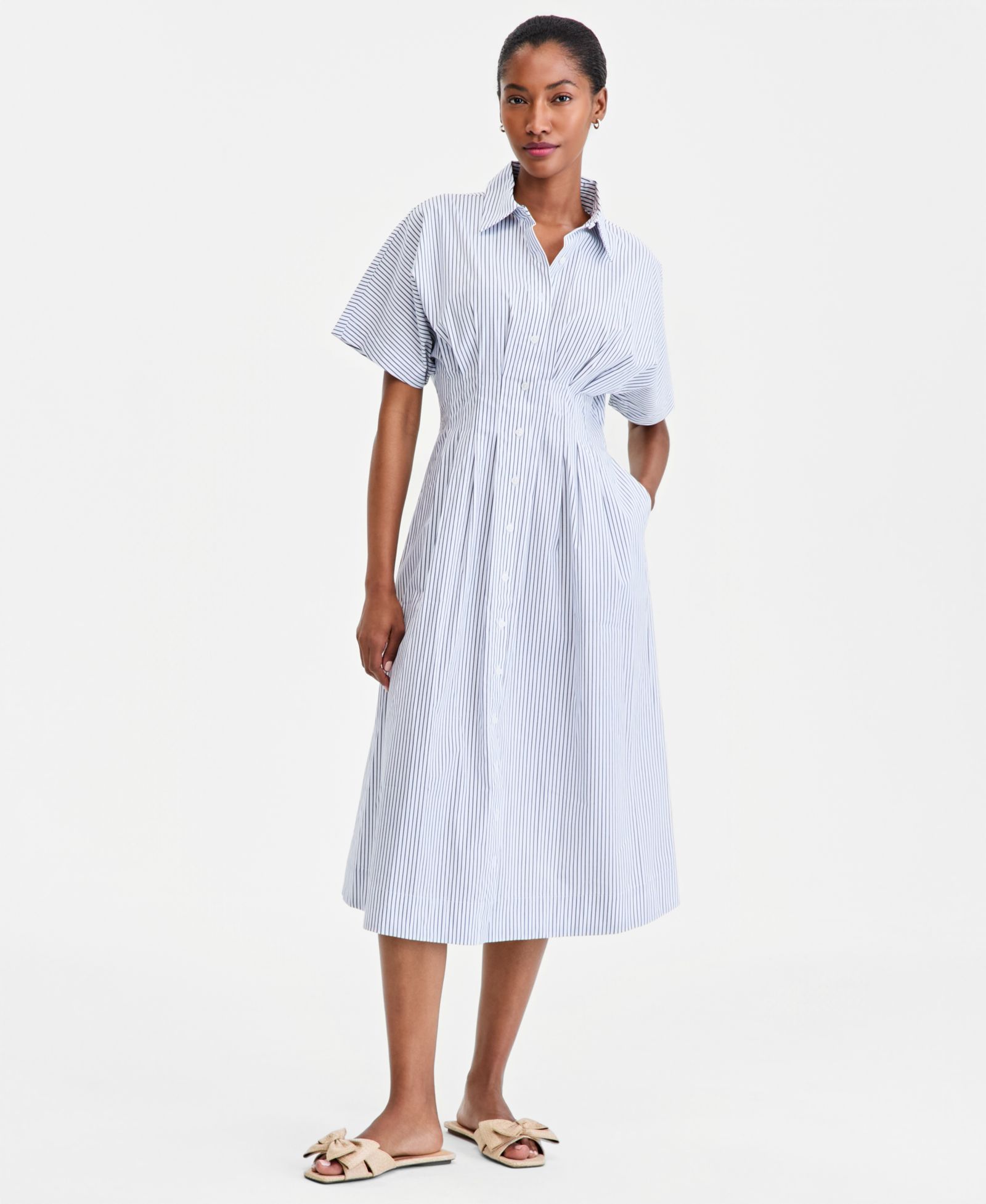 On 34th Женский Pleated Waist Midi Shirtdress