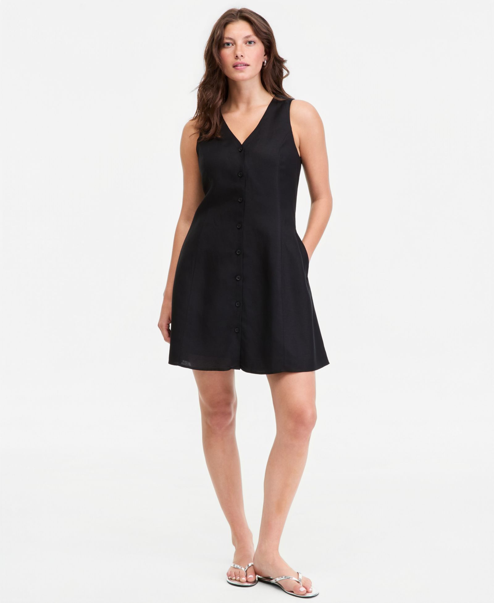 Женское мини-платье On 34th Linen-Blend V-Neck