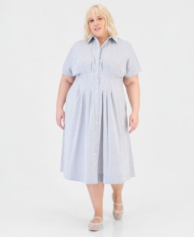 On 34th Женское миди-платье в полоску с плиссированной талией, Plus Size