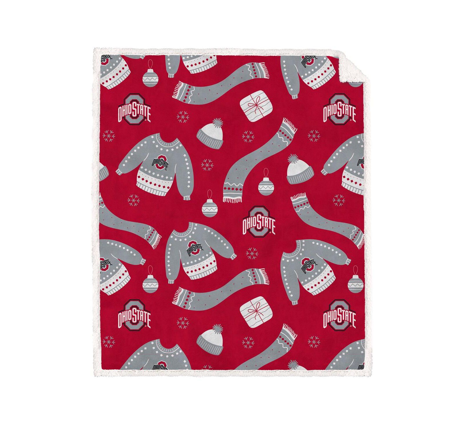 Pegasus Home Fashions Ohio State Buckeyes 60" x 70" Ugly Sweater Flannel Fleece Sherpa Blanket