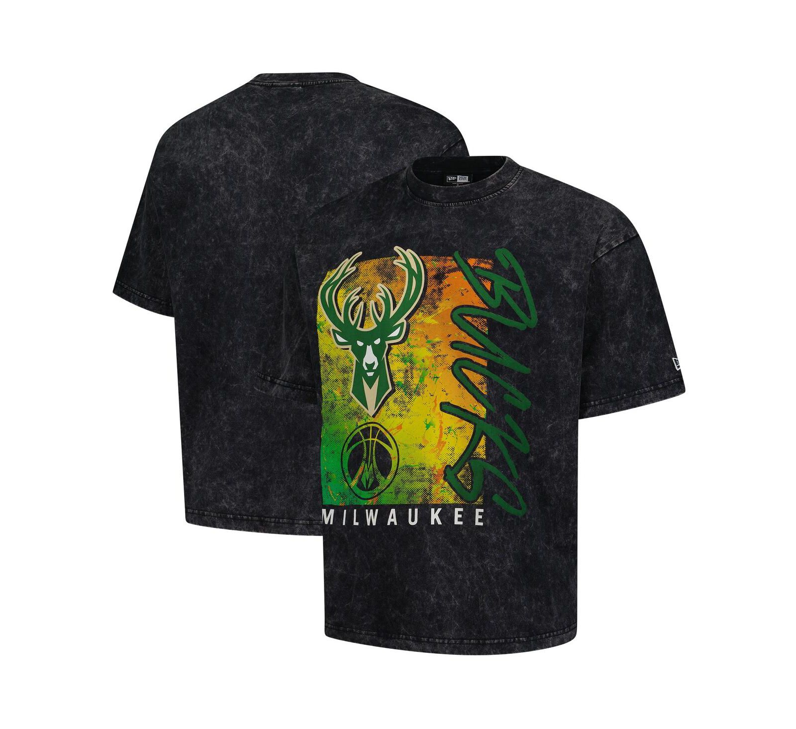 Мужская футболка New Era Milwaukee Bucks Sport Classics, черный цвет, с эффектом варки