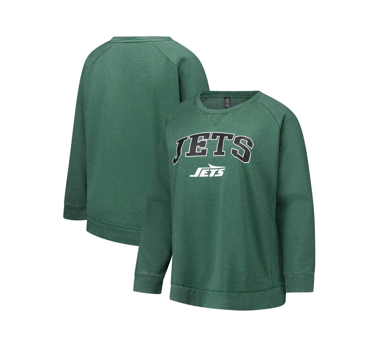 Женская толстовка Profile Women's Heather Green New York Jets Plus Size Acid Wash Raglan