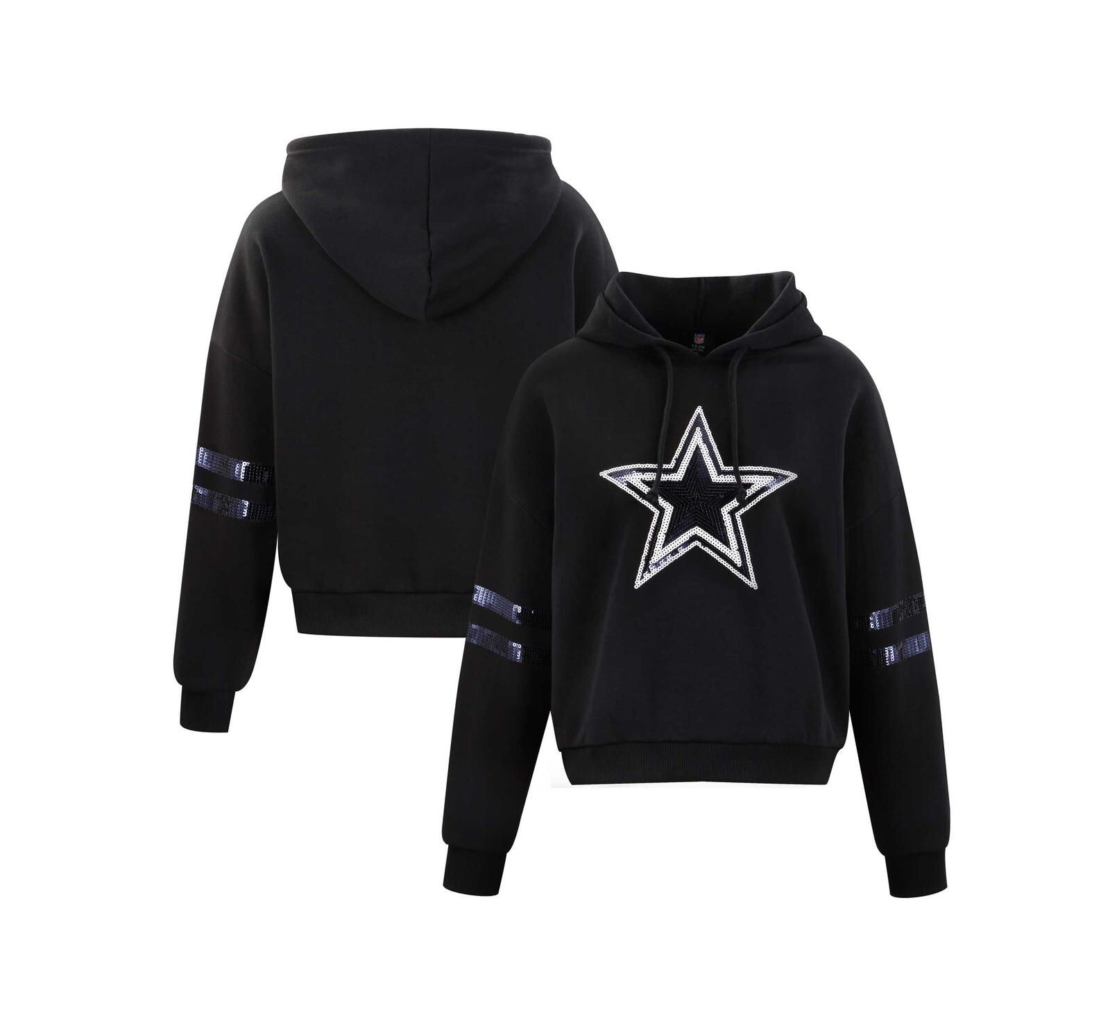 Cuce Женский Black Dallas Cowboys Cropped Sequins Pullover Hoodie
