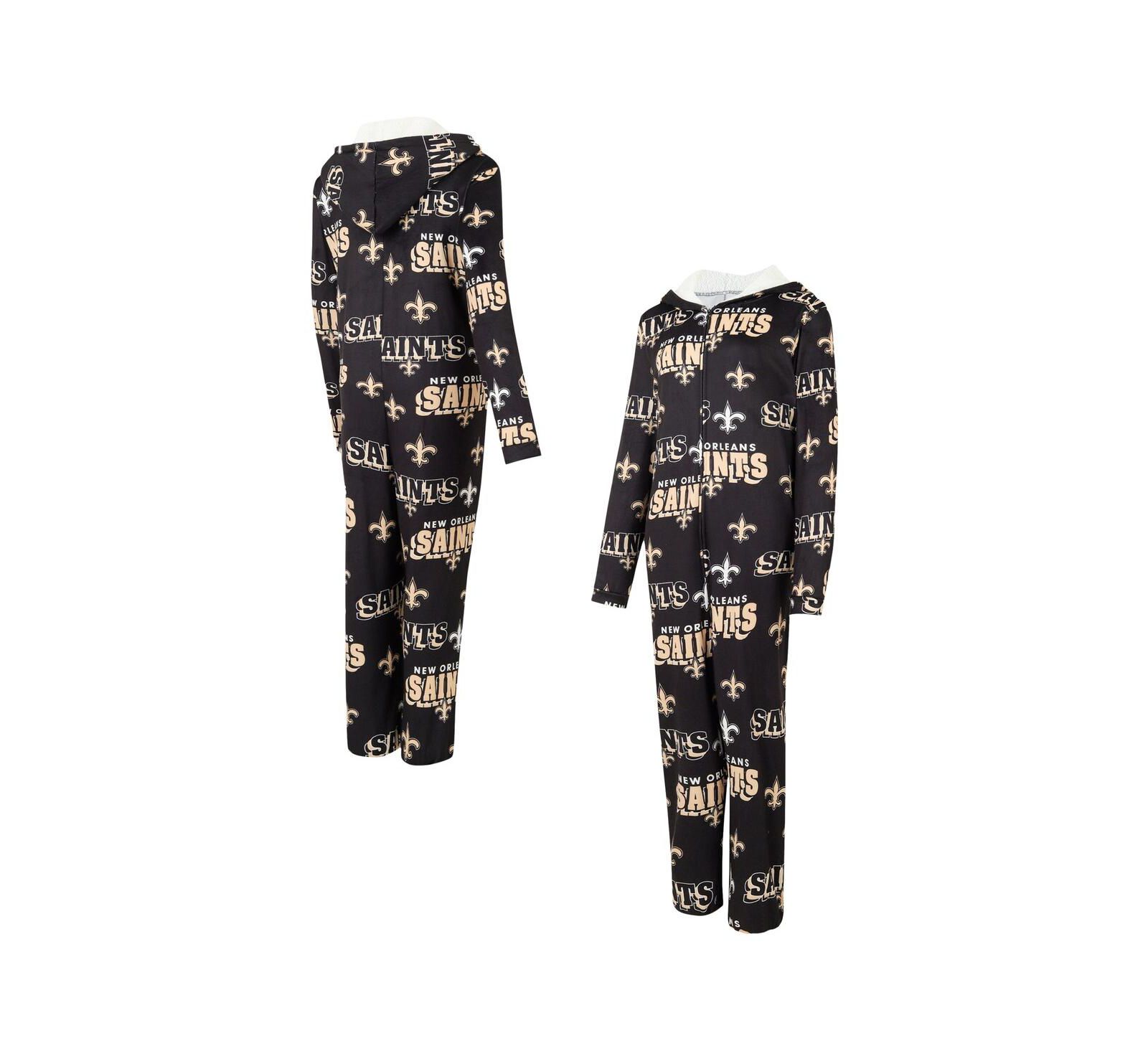 Concepts Sport Women's Black New Orleans Saints Roadway Allover Print Microfleece Full-Zip Union Suit