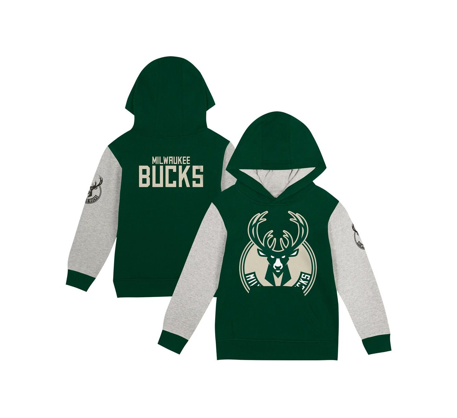 Детское худи Outerstuff Hunter Green Milwaukee Bucks Fair Catch Fleece Pullover
