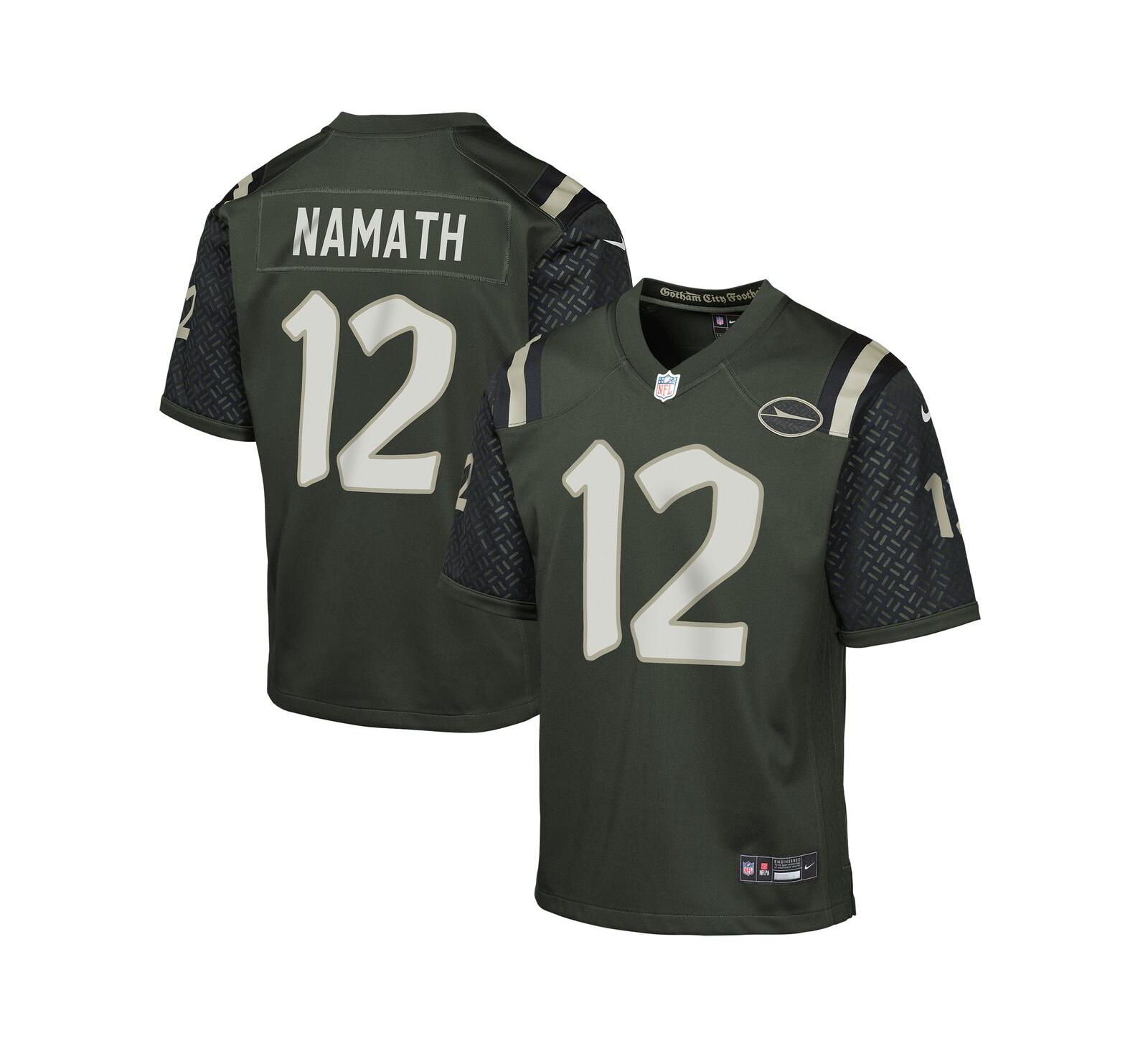 Детская игровая джерси Nike Big Boys and Girls Joe Namath Gotham Green New York Jets 2025 Rivalries Collection