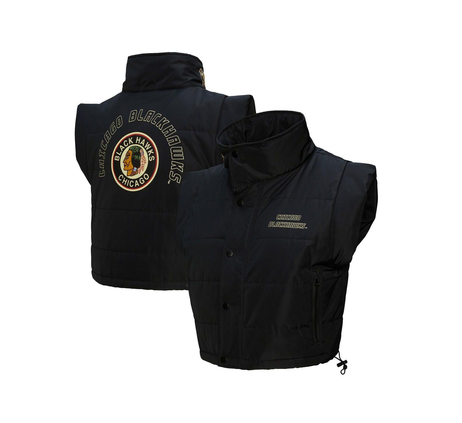 Mitchell & Ness Women's Black Chicago Blackhawks Cropped Full-Zip Puffer Vest