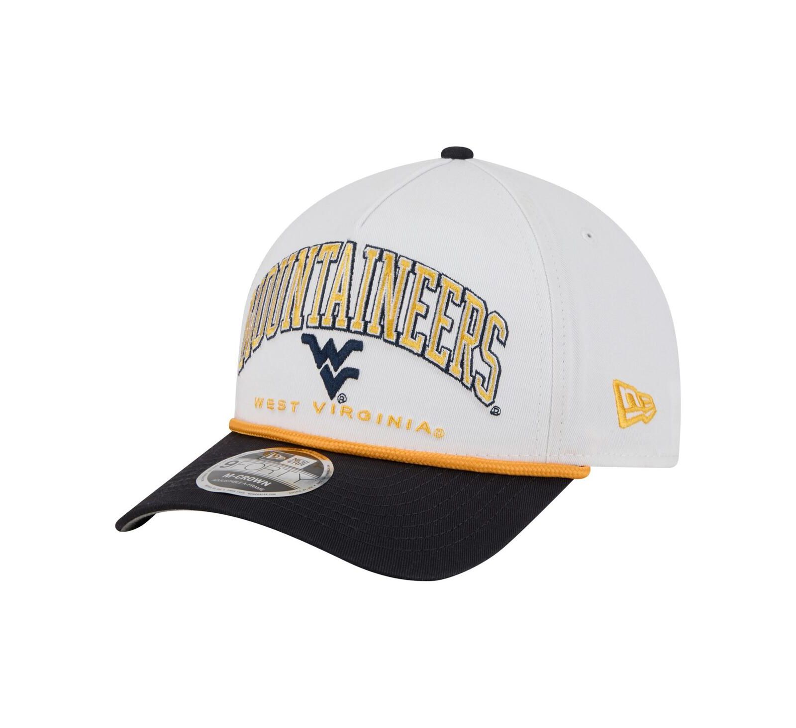 Мужская кепка New Era White/Navy West Virginia Mountaineers Arch Two-Tone Rope 9FORTY A-Frame M-Crown Adjustable Hat
