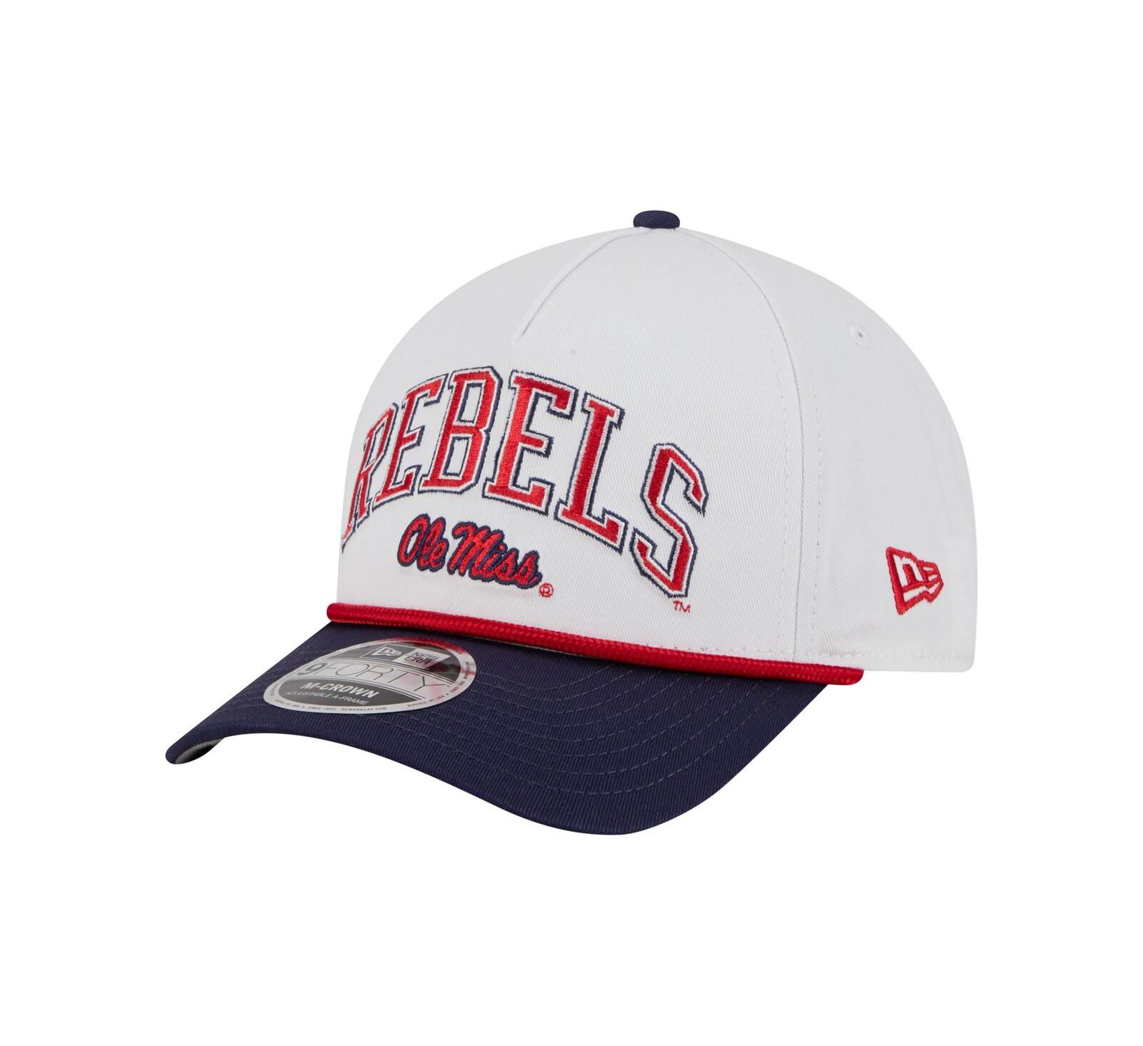 Мужская кепка New Era Ole Miss Rebels Arch Two-Tone Rope 9FORTY A-Frame M-Crown Adjustable White/Navy