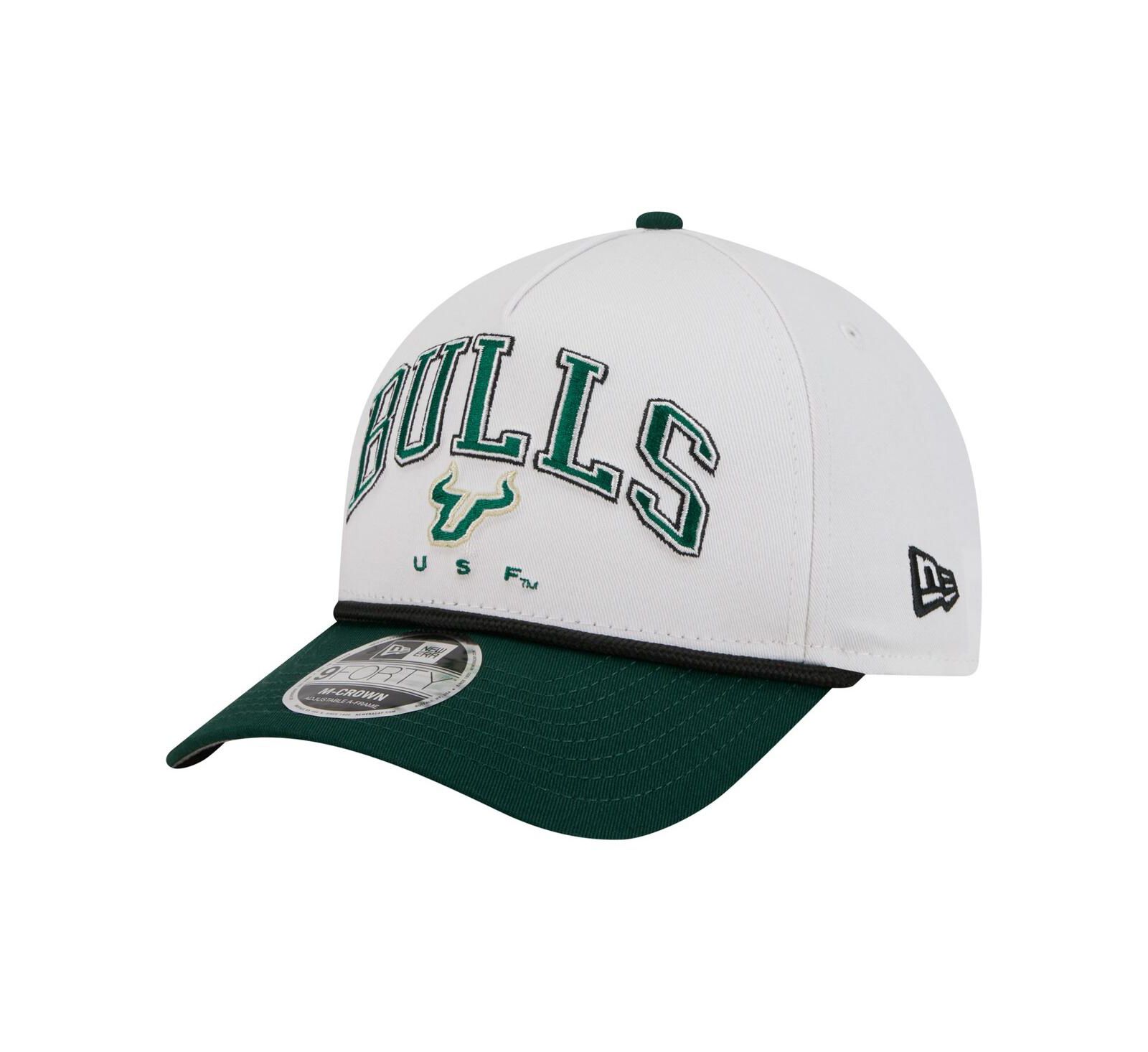 Кепка New Era Men's White/Green South Florida Bulls Arch Two-Tone Rope 9FORTY A-Frame M-Crown Adjustable