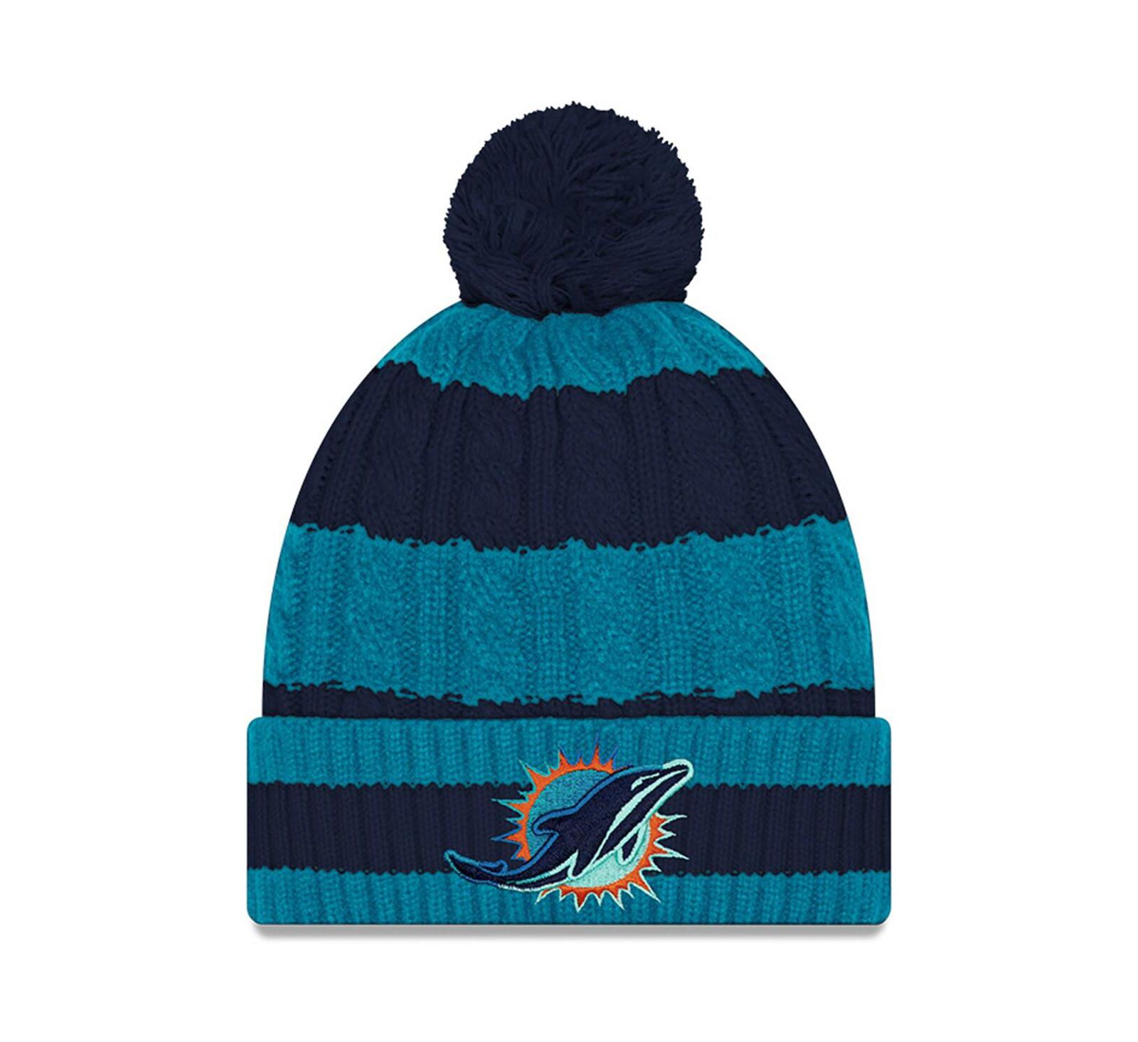 New Era Women's Aqua Miami Dolphins 2025 Rivalries Collection Braided Cuffed Pom with Knit Hat