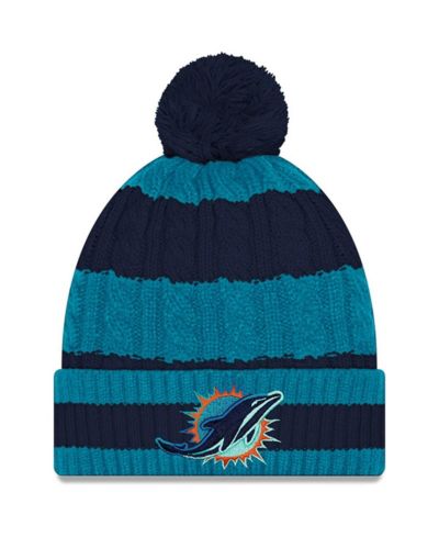 Женская вязаная шапка New Era Aqua Miami Dolphins 2025 Rivalries Collection Braided Cuffed Pom