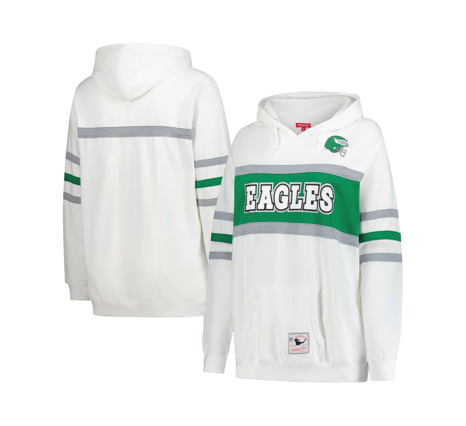 Mitchell & Ness Women's White Philadelphia Eagles Plus Size Head Coach Throwback Pullover Hoodie