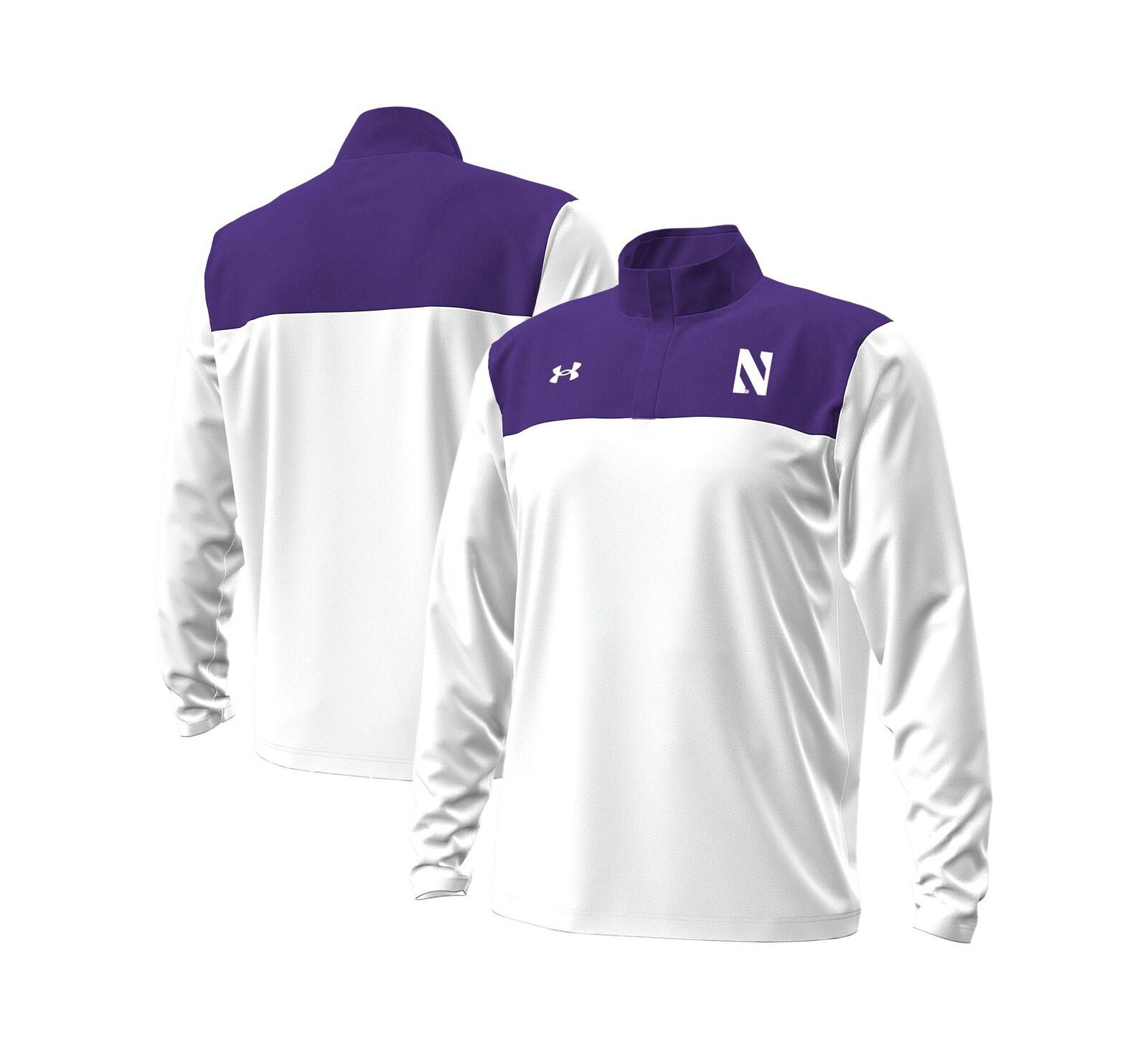 Мужское худи Under Armour White/Purple Northwestern Wildcats Green Blocked Quarter-Zip Pullover