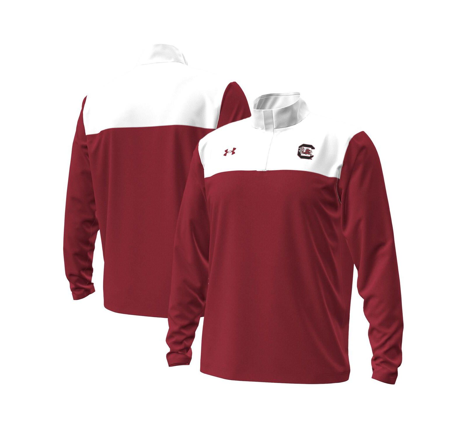 Under Armour Men's Garnet/White South Carolina Gamecocks Green Blocked Quarter-Zip Pullover Hoodie