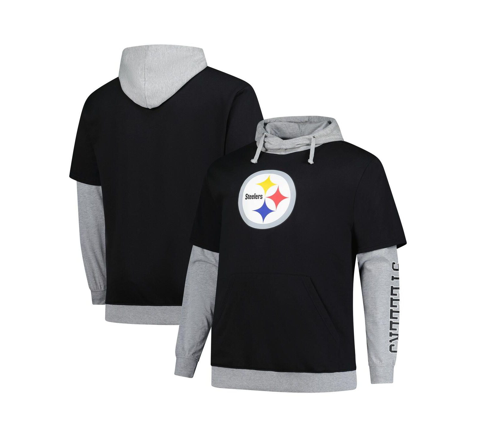 Мужская толстовка Fanatics Pittsburgh Steelers Big & Tall Twofer Pullover Hoodie, черная/смешанная серая