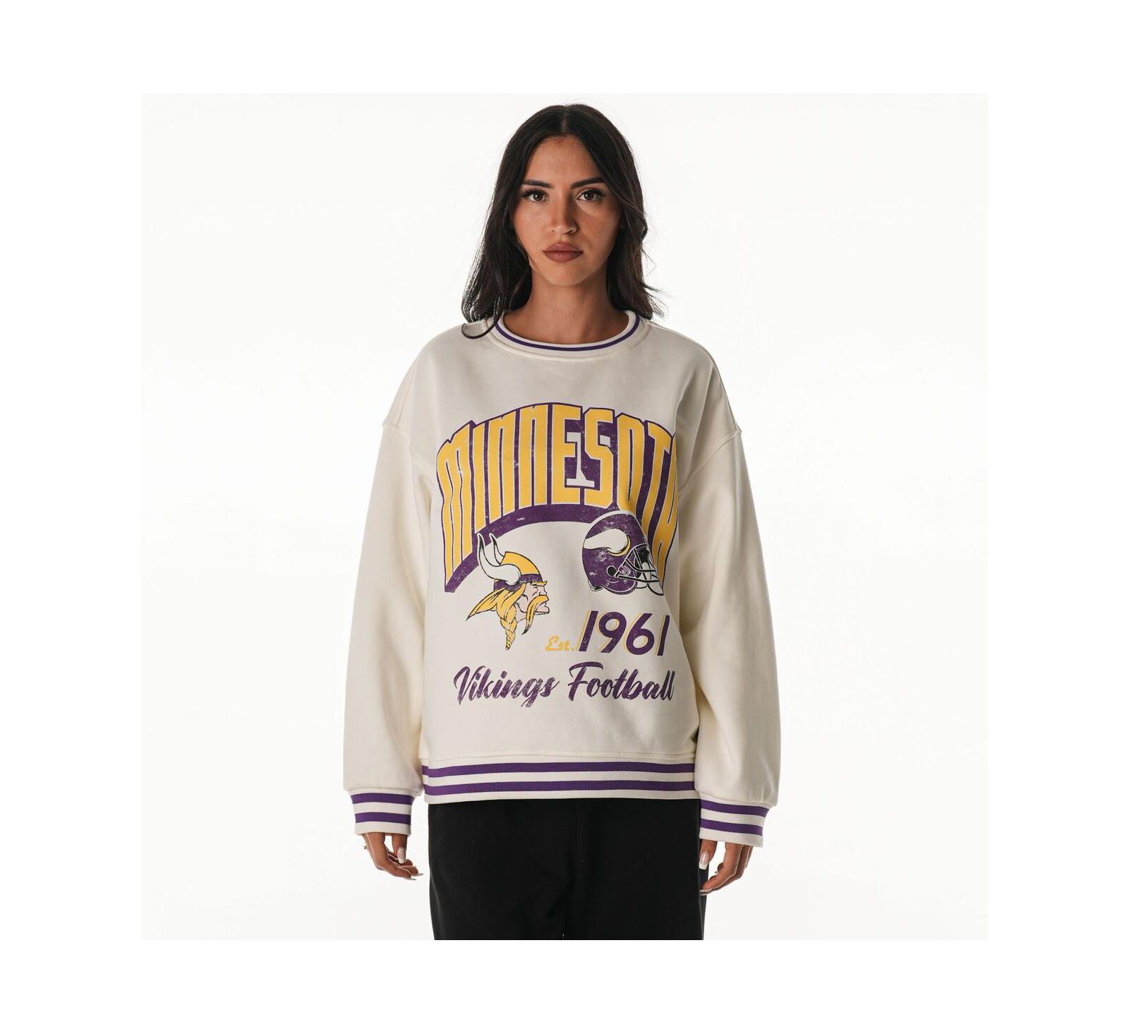 The Wild Collective Women's Cream Minnesota Vikings Oversized Vintage French Terry Sweatshirt
