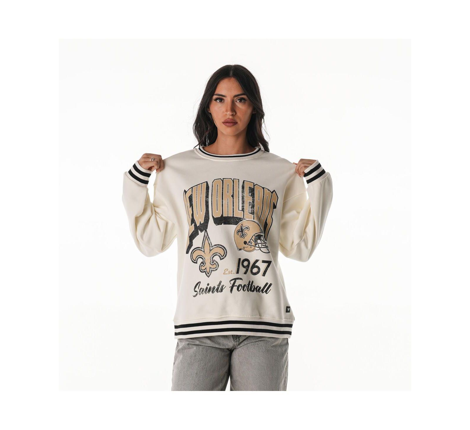 The Wild Collective Women's Cream New Orleans Saints Oversized Vintage French Terry Sweatshirt