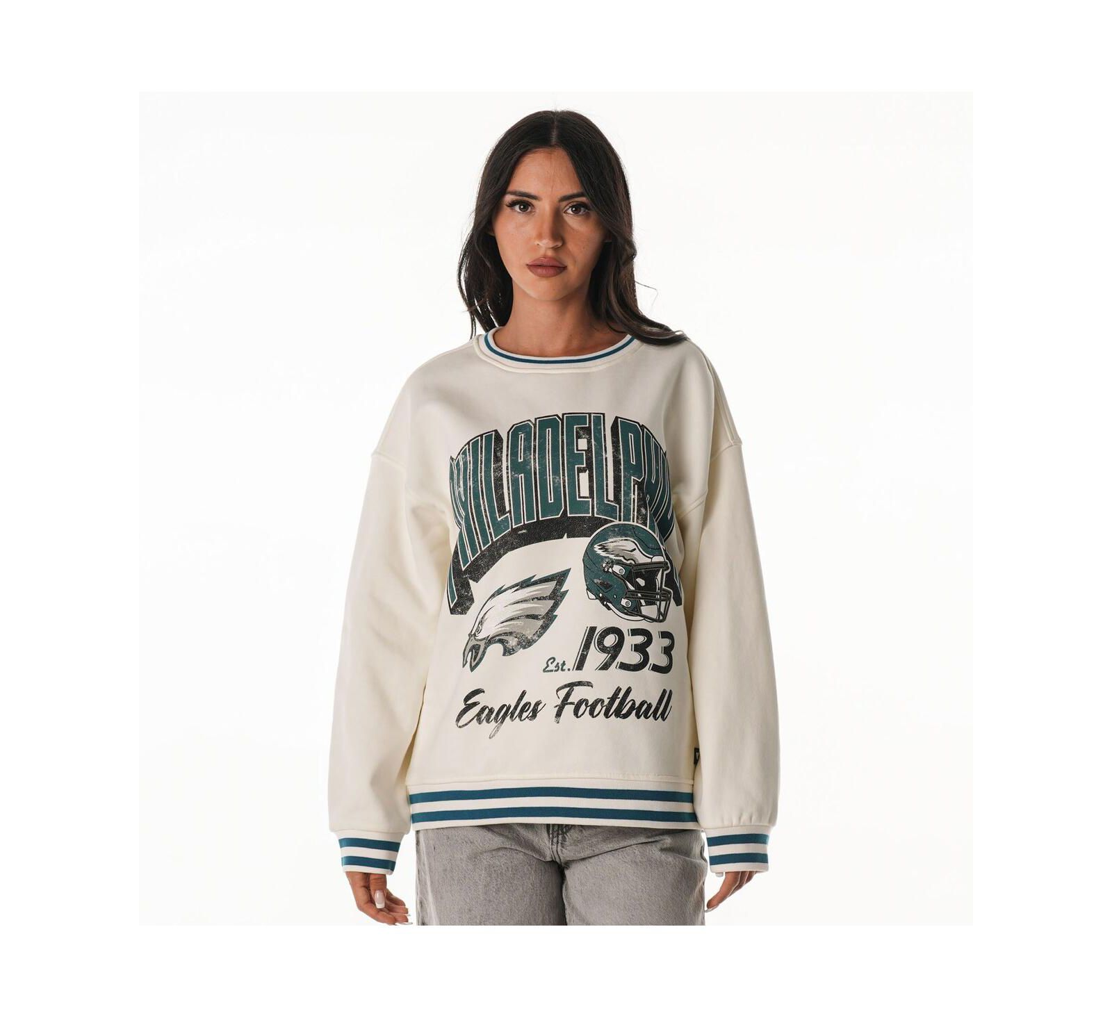 The Wild Collective Women's Cream Philadelphia Eagles Oversized Vintage French Terry Sweatshirt