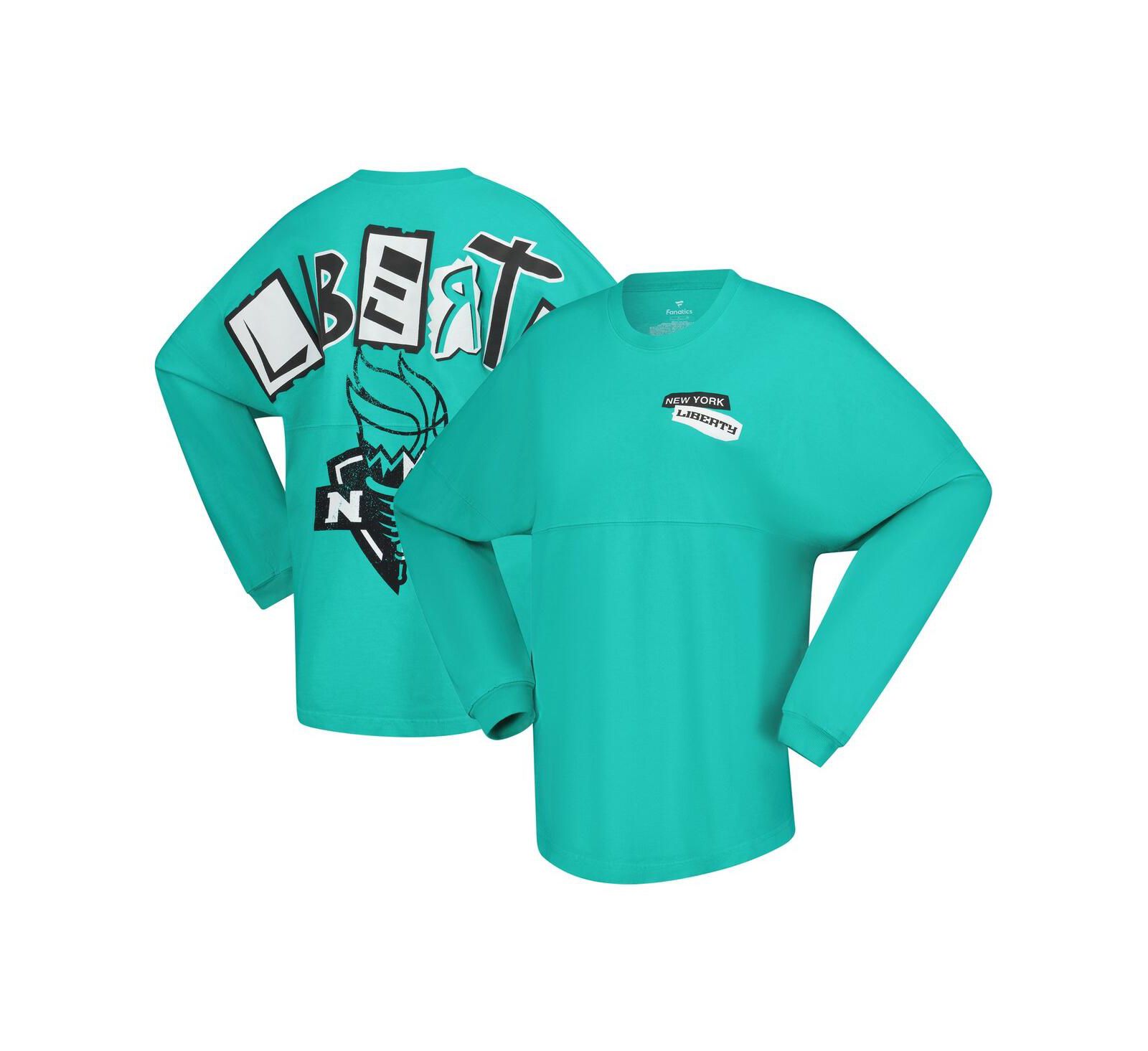 Spirit Jersey Women's Mint New York Liberty Patches Oversized Long Sleeve T-Shirt