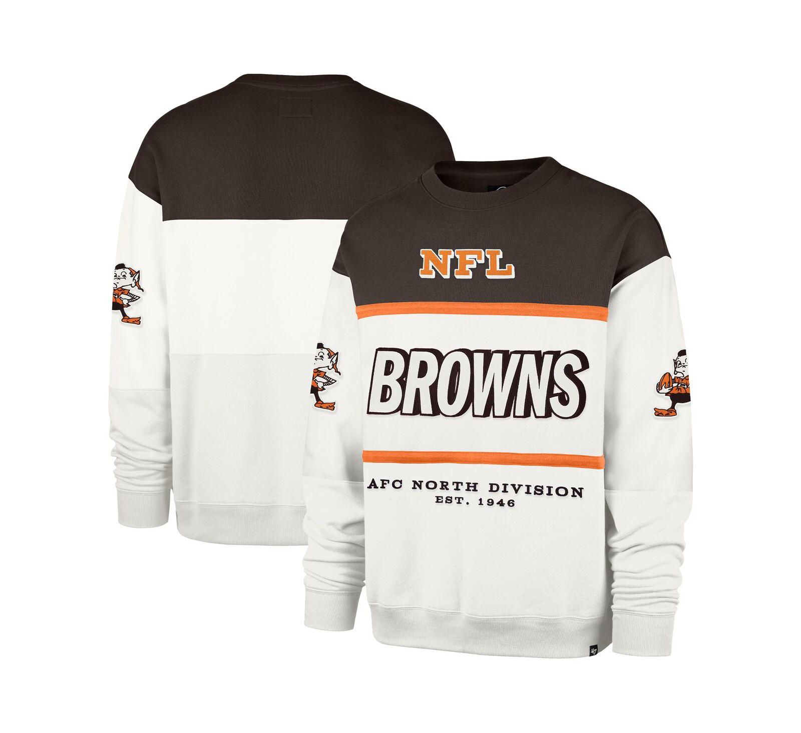 Мужская свитшот '47 Brand White Cleveland Browns Throwback Breeze Maximalist