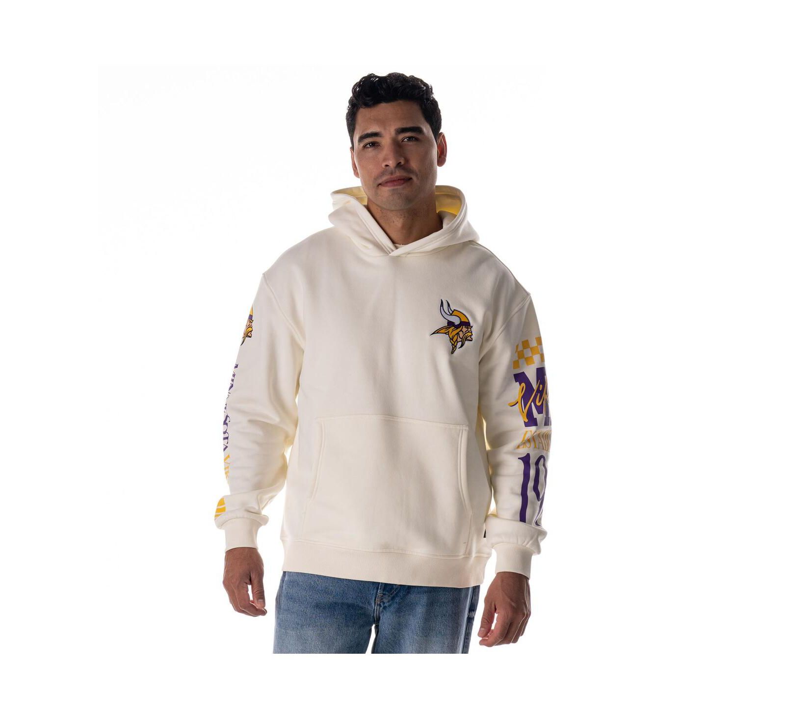 The Wild Collective Men's and Women's Cream Minnesota Vikings Stacked Graphic Sleeve Fleece Hoodie