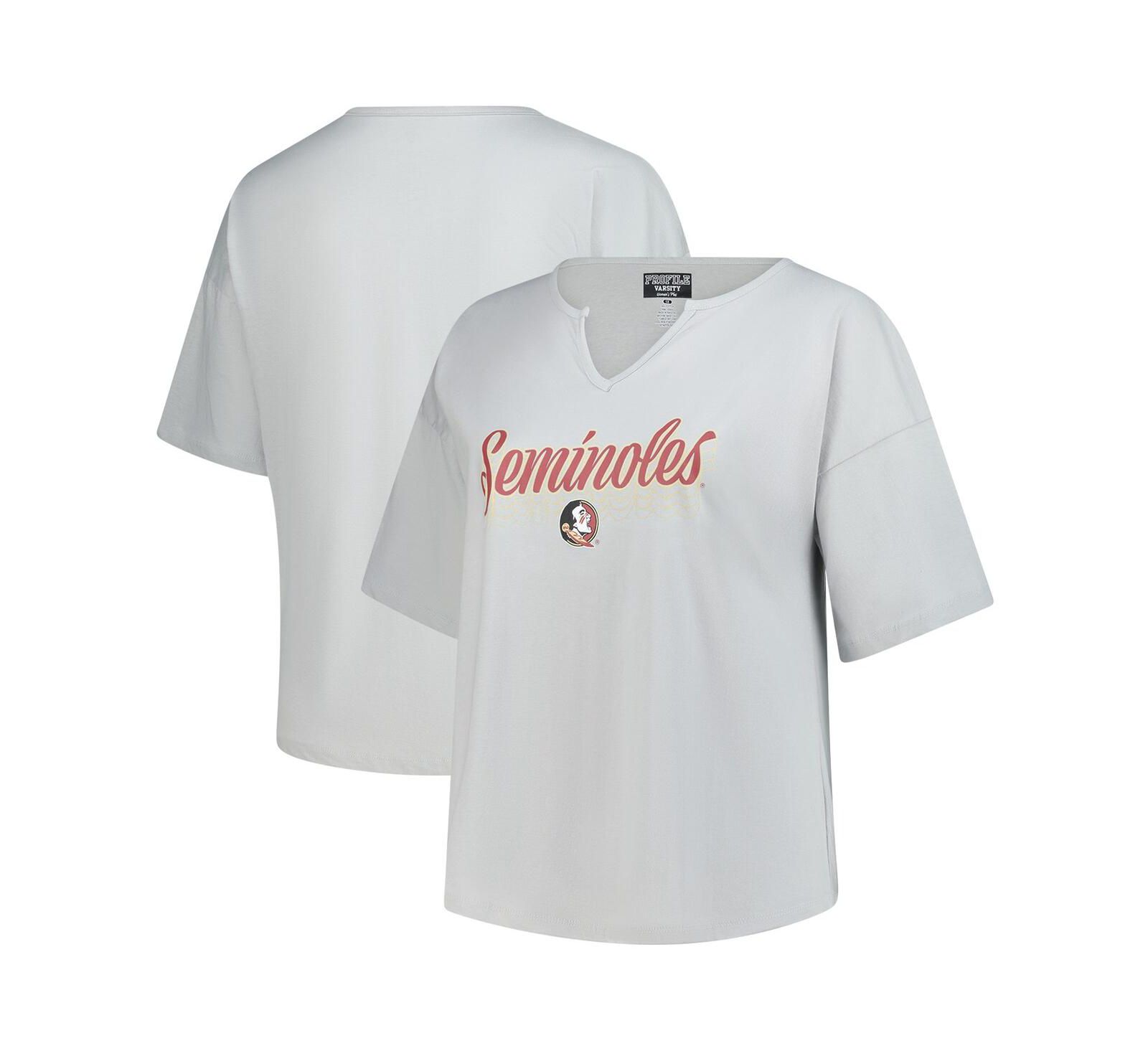 Женская футболка Fanatics Gray Florida State Seminoles Plus Size Winning Gear Notch Neck
