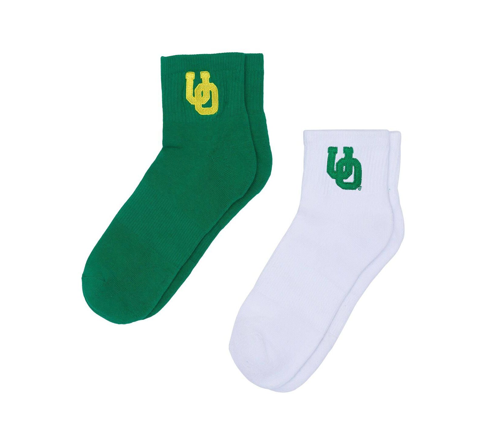 ZooZatz Women's 2-Pack White/Green Oregon Ducks Quarter-Length Socks