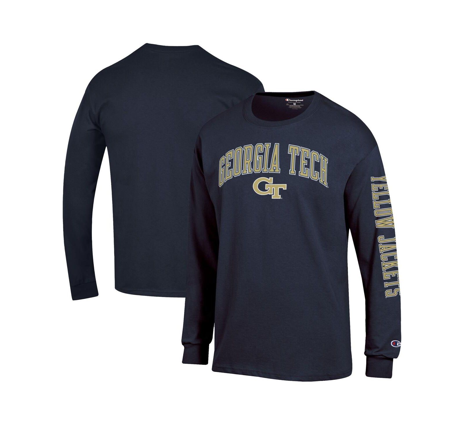 Мужская футболка с длинным рукавом Champion Navy Georgia Tech Yellow Jackets Arch Over Logo 2-Hit