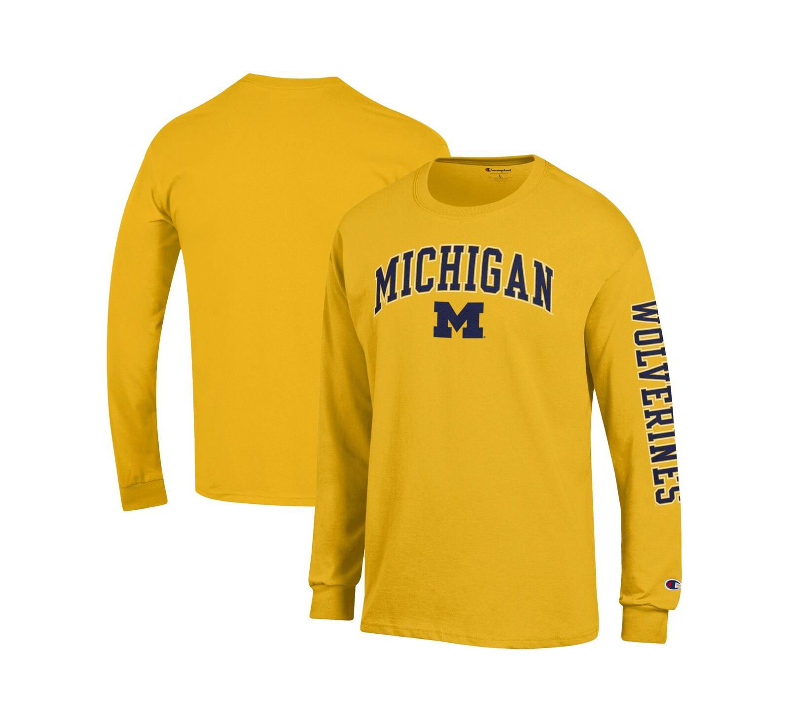 Champion Men's Maize Michigan Wolverines Arch Over Logo 2-Hit Long Sleeve T-Shirt