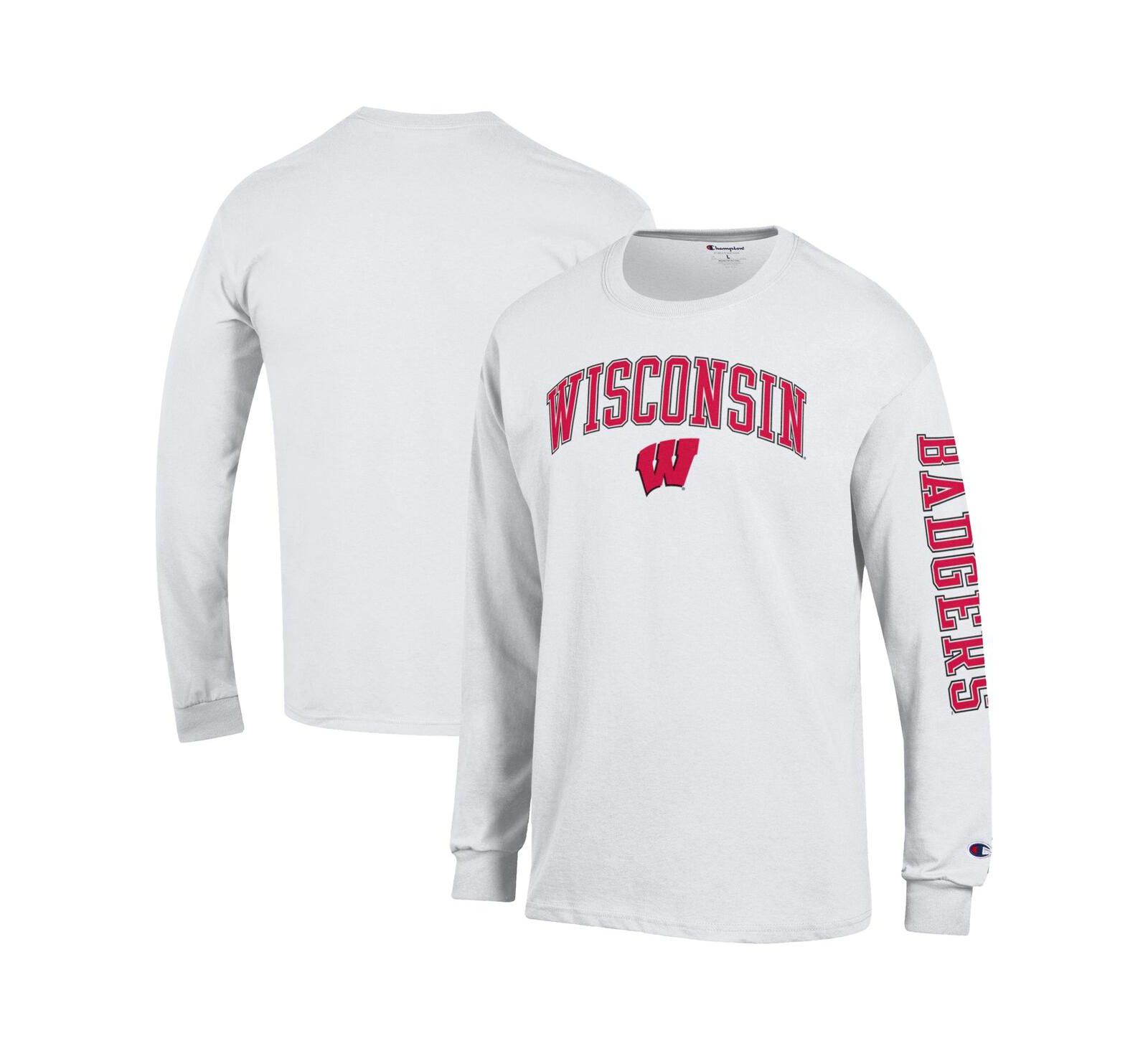 Champion Men's White Wisconsin Badgers Arch Over Logo 2-Hit Long Sleeve T-Shirt