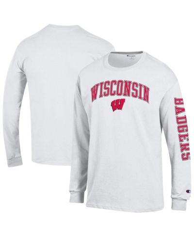 Champion Men's White Wisconsin Badgers Arch Over Logo 2-Hit Long Sleeve T-Shirt