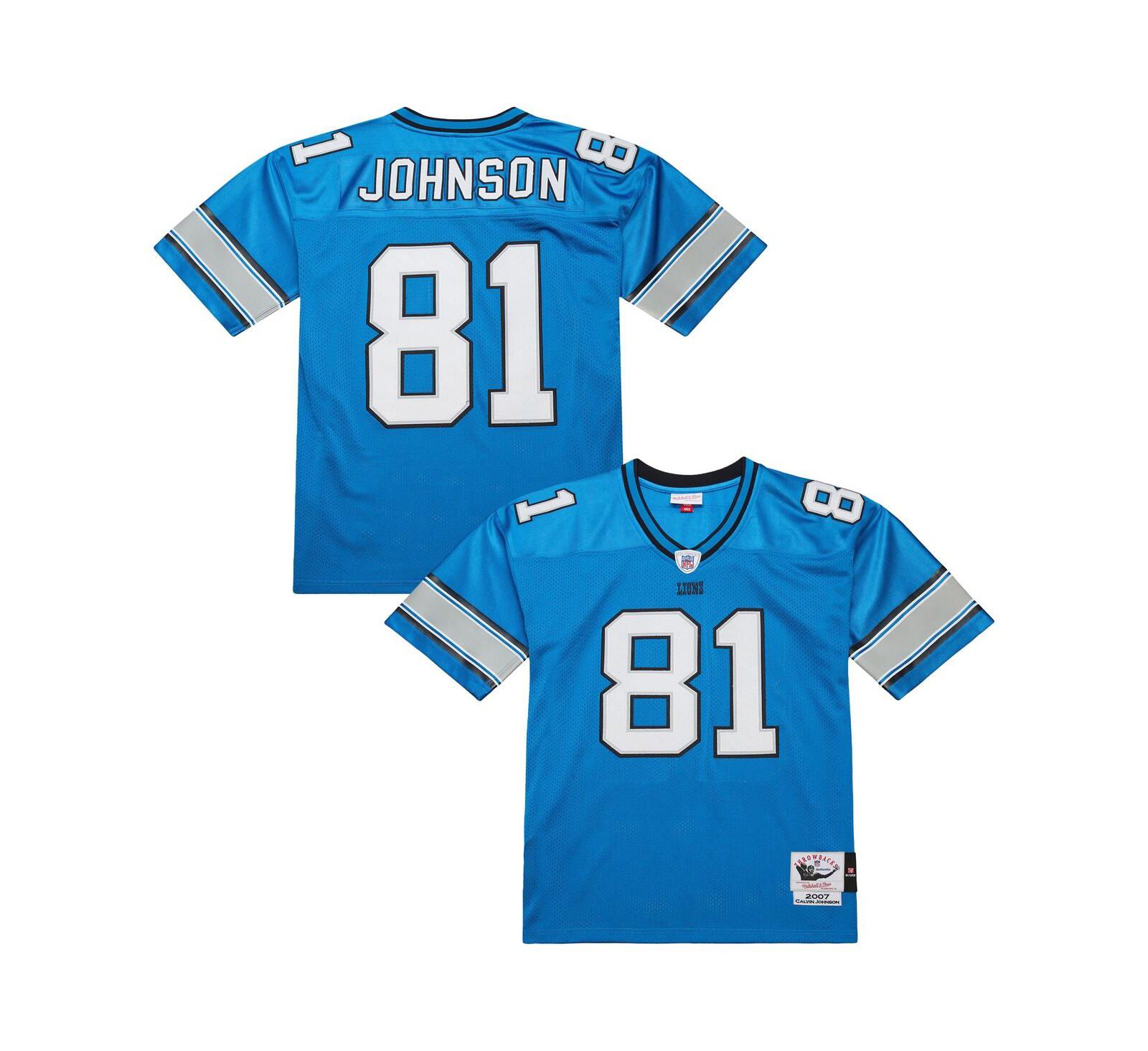 Mitchell & Ness Men's Calvin Johnson Blue Detroit Lions 2007 Authentic Throwback Retired Player Jersey