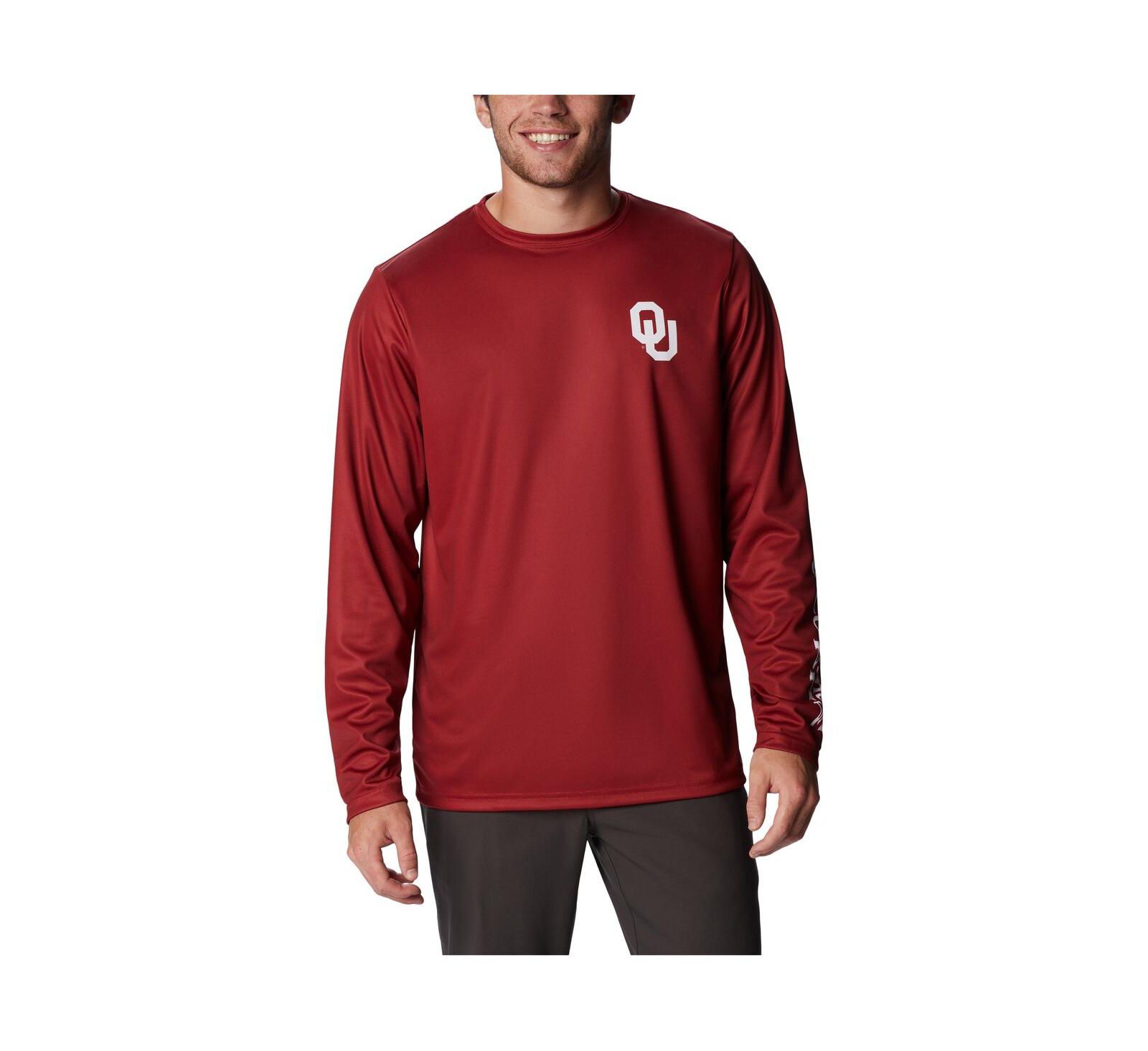 Columbia Men's Crimson Oklahoma Sooners Terminal Tackle Omni-Shade Raglan Long Sleeve T-Shirt