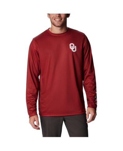 Мужская футболка Columbia Crimson Oklahoma Sooners Terminal Tackle Omni-Shade Raglan Long Sleeve