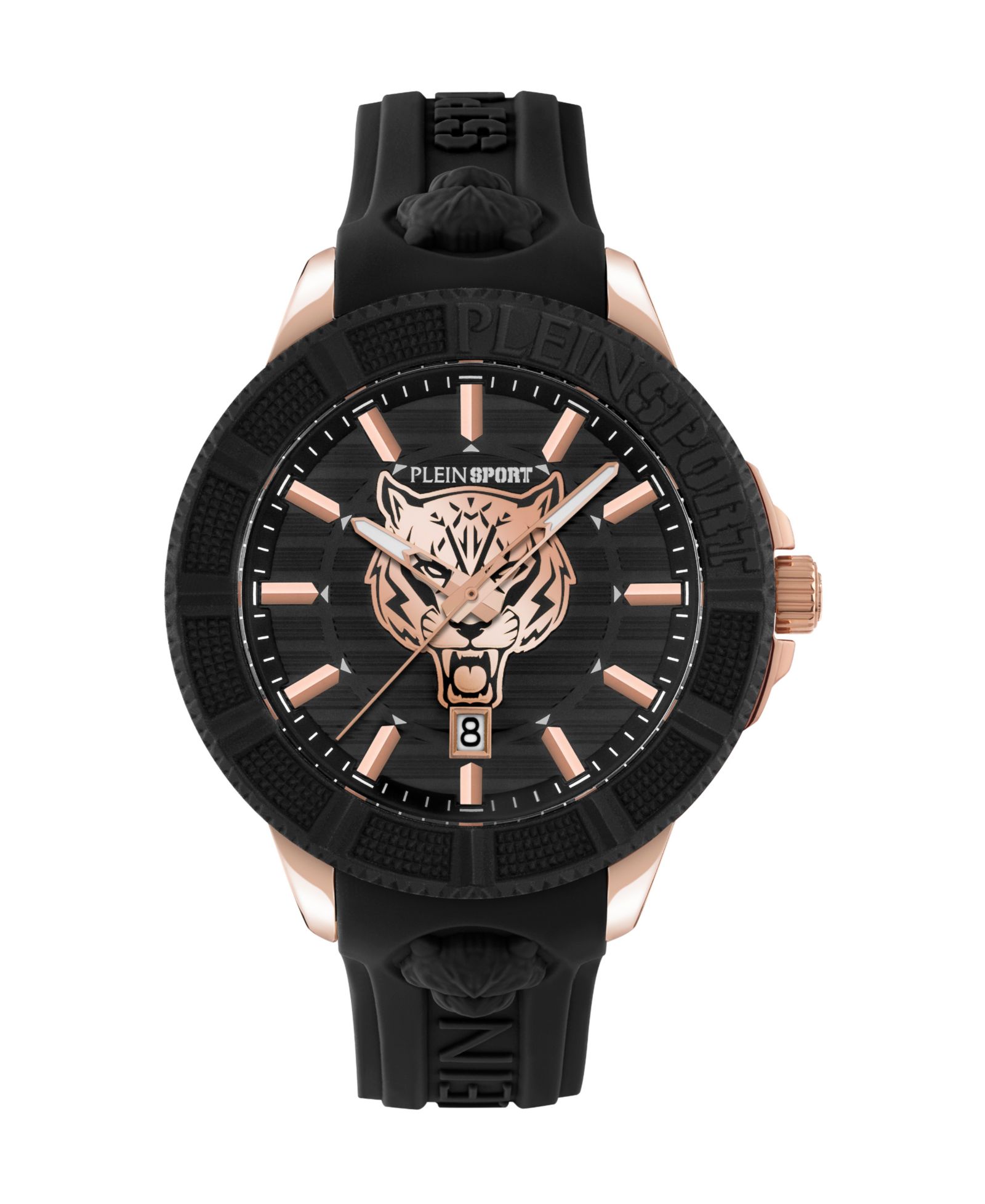 Часы Plein Sport Men's City Rush 3 Hand Date Quartz с черным силиконовым ремешком, 45mm