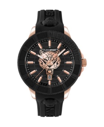 Plein Sport Men's City Rush 3 Hand Date Quartz Black Silicone Strap Watch, 45mm