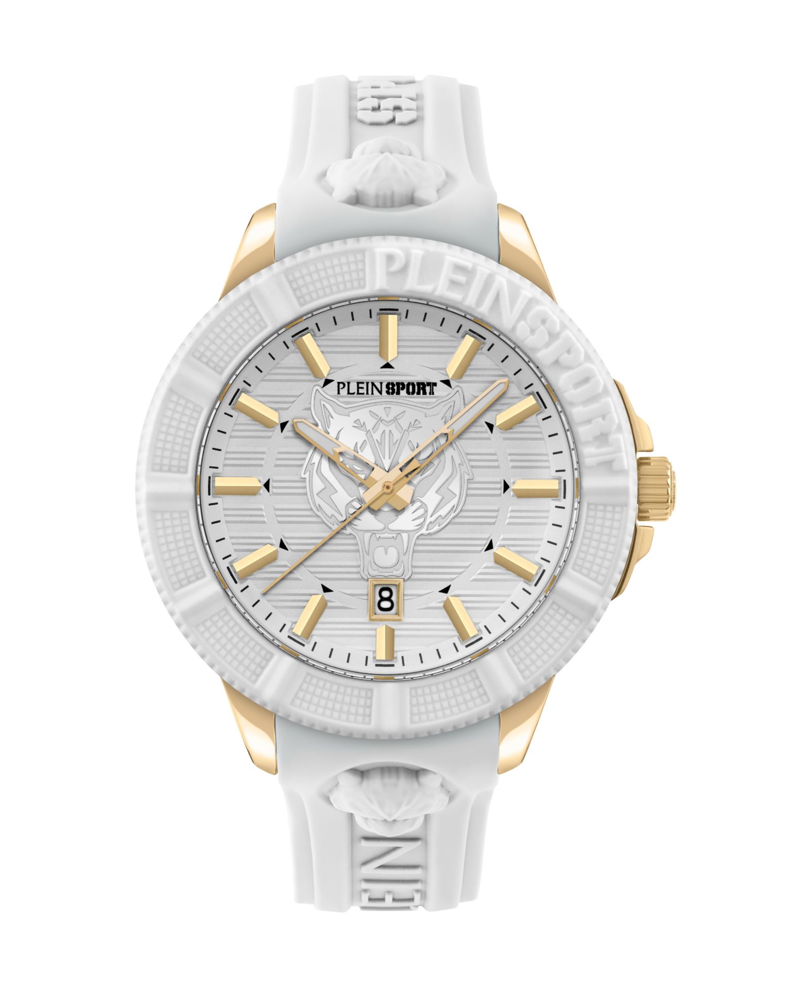 Plein Sport Men's City Rush 3 Hand Date Quartz White Silicone Strap Watch, 45mm