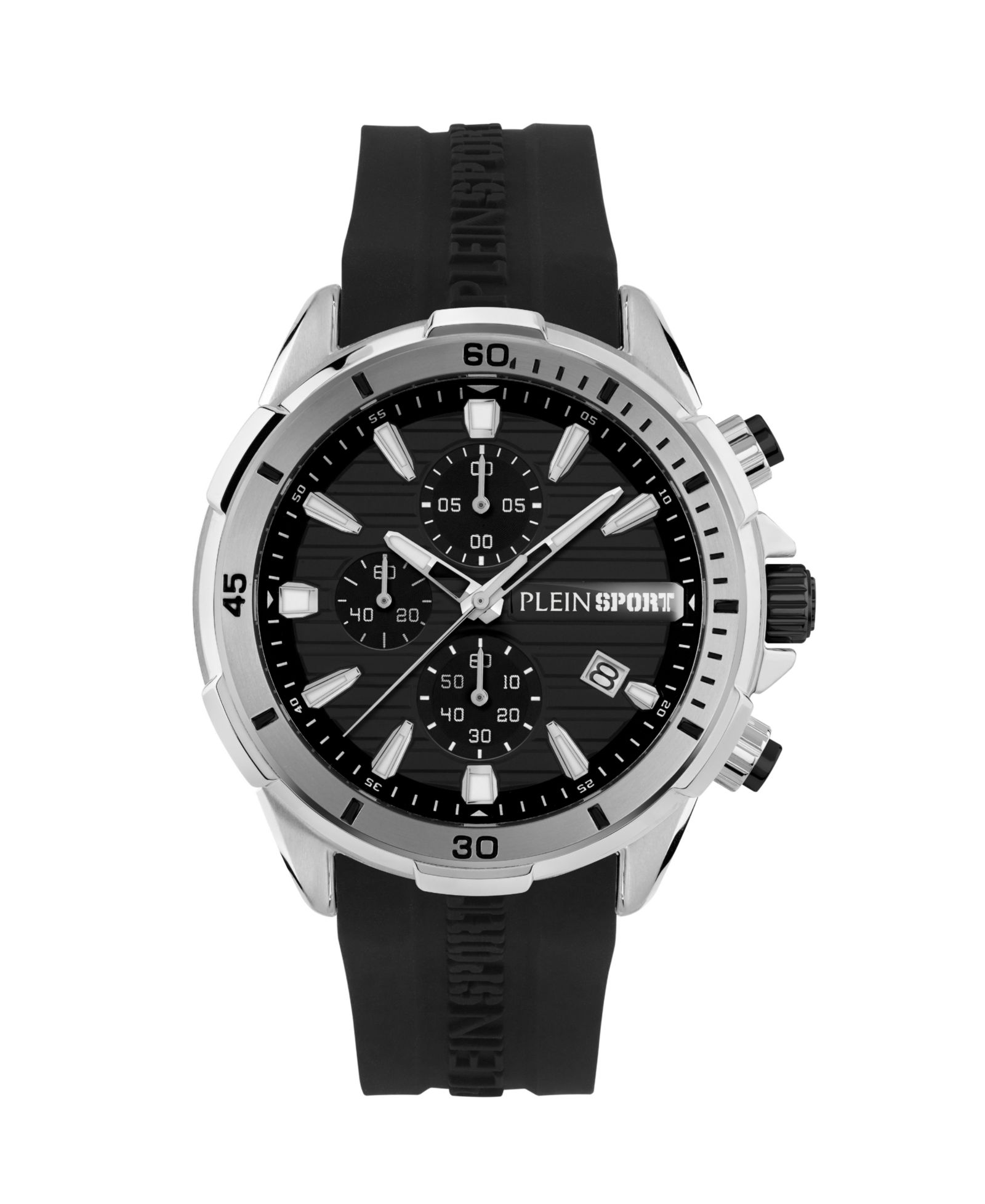 Plein Sport Men's Impact Chronograph Date Quartz Black Silicone Strap Watch, 46mm