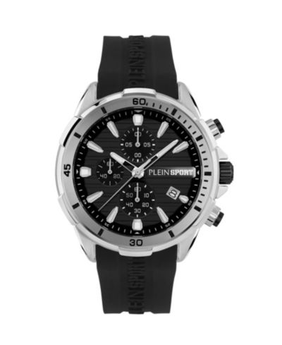 Plein Sport Men's Impact Chronograph Date Quartz Black Silicone Strap Watch, 46mm
