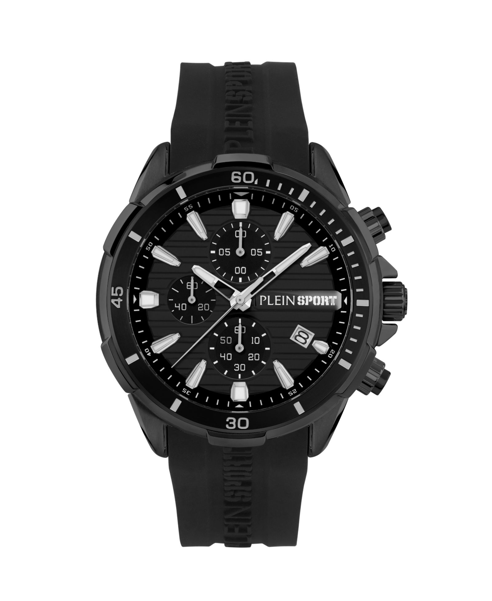 Мужские часы Plein Sport Impact Chronograph Date Quartz Black Silicone Strap, 46mm