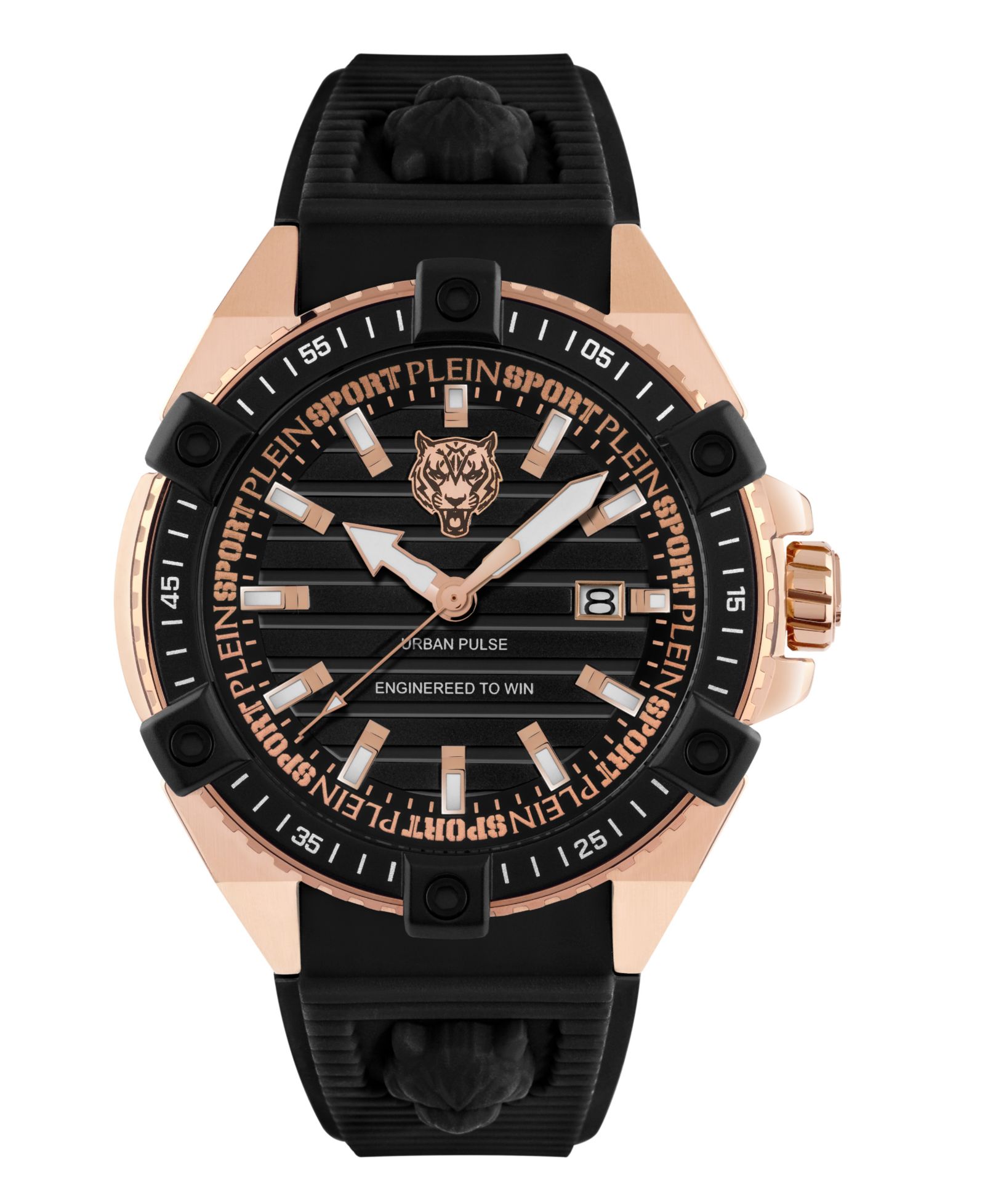 Plein Sport Men's Urban Pulse 3 Hand Date Quartz Black Silicone Strap Watch, 47mm