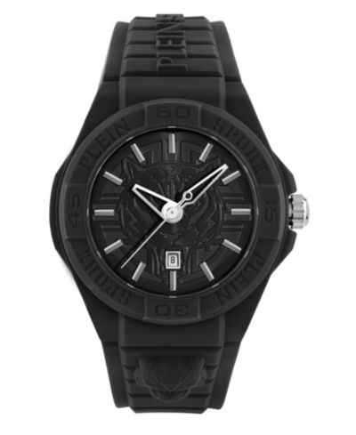 Plein Sport Men's New Fearless 3 Hand Date Quartz Black Silicone Strap Watch, 46mm