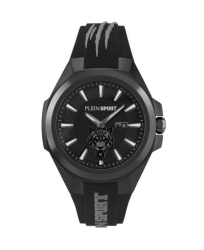 Plein Sport Men's Tigermaster 3 Hand Date Quartz Black Silicone Strap Watch, 47mm