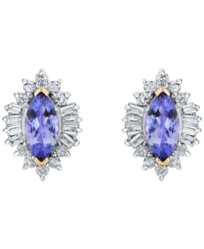 Серьги-гвоздики Macy's Tanzanite 3/4 ct. t.w. & Diamond 1/2 ct. t.w. в 10k Yellow Gold