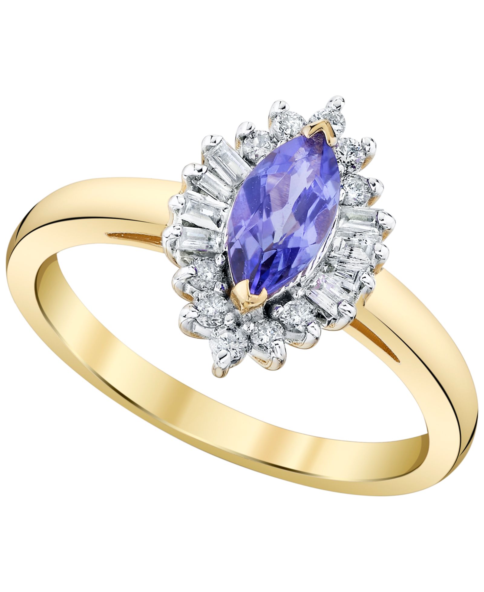 Кольцо Macy's с танзанитом (5/8 ct. t.w.) и бриллиантом (1/4 ct. t.w.) в желтом золоте 10k