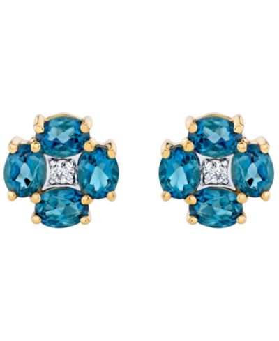 Macy's Серьги-гвоздики Blue Topaz 2 ct. t.w. & Diamond Accent 14k Yellow Gold